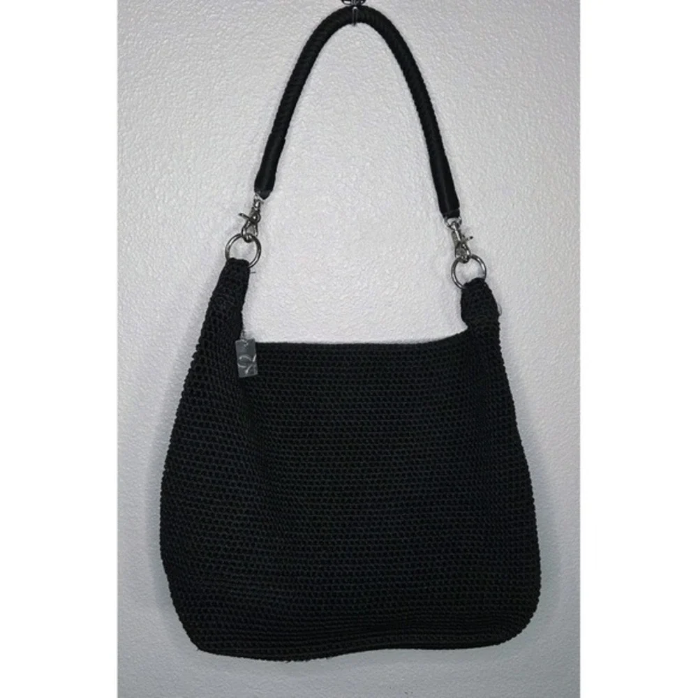 The Sak‎ Black Crochet Shoulder Bag Silver Hardware